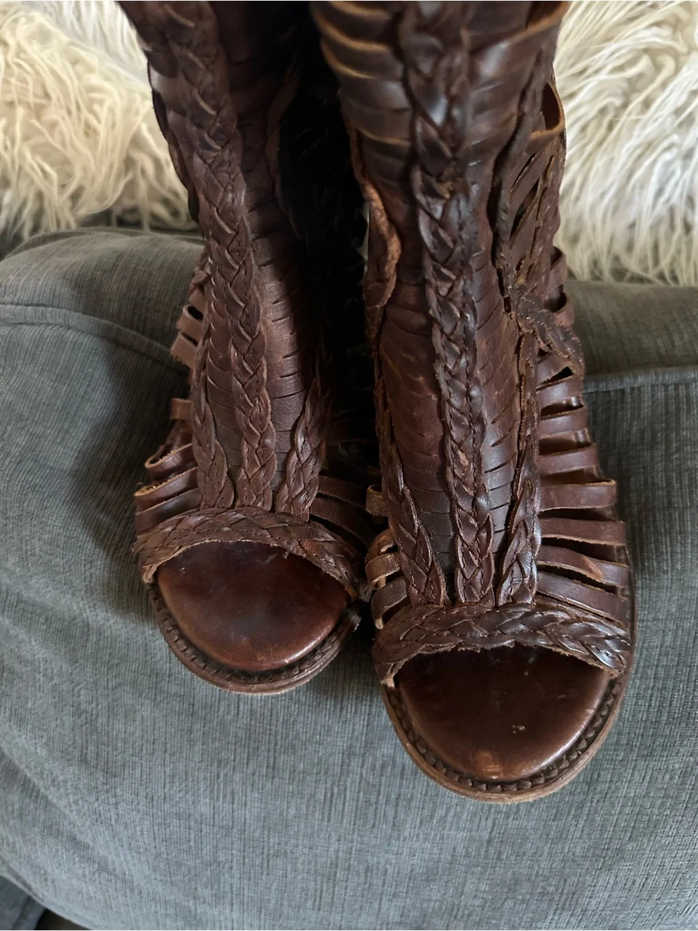 Freebird by Steven Brown Woven Leather Peep-Toe Ankle Booties - Picture 13 of 14